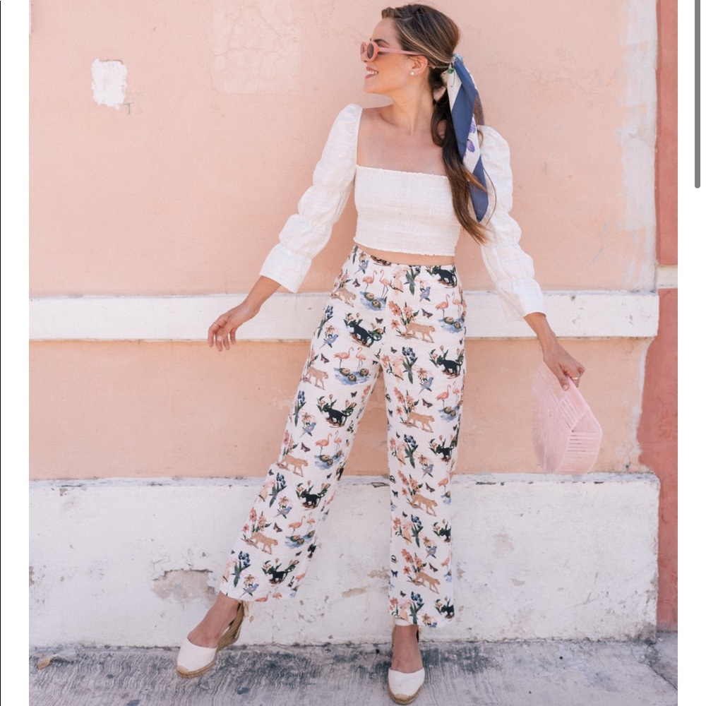 Reformation White Smocked Square-Neck Crop Top